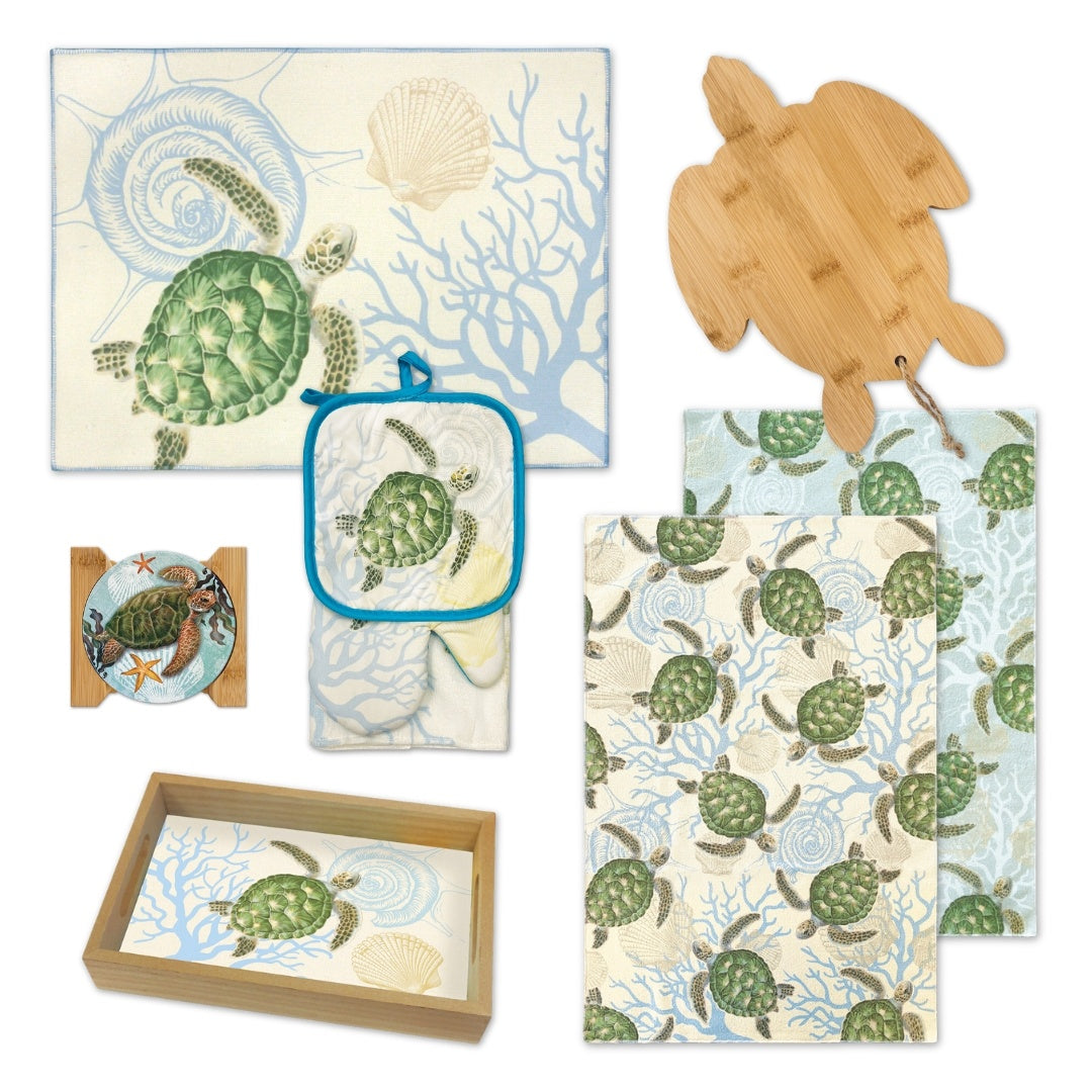 Honu Voyage Kitchen Gift Bundle featuring sea turtle-themed kitchen essentials, adding an island-inspired touch to your cooking space.