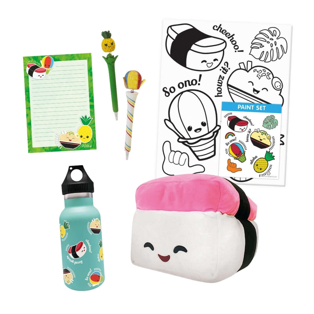 Island-Heritage Keiki Spring Gift Bundle featuring fun spring-themed items with a refreshing teal flask, ideal for kids on-the-go.