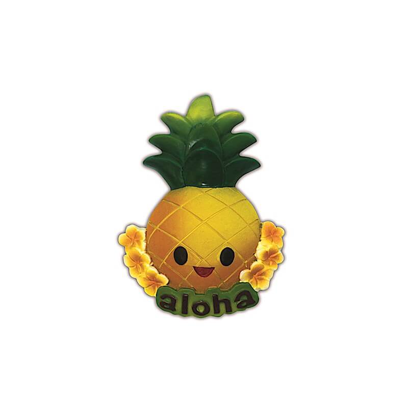 Hand Painted Polyresin Magnet featuring a cute pineapple design with Aloha lettering, a fun and tropical keepsake.