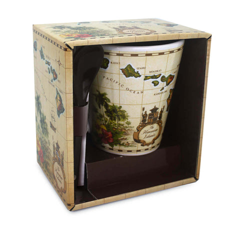 Islands of Hawaii Mug & Spoon Set, 12 oz., ideal for coffee lovers who appreciate tropical-inspired kitchenware.