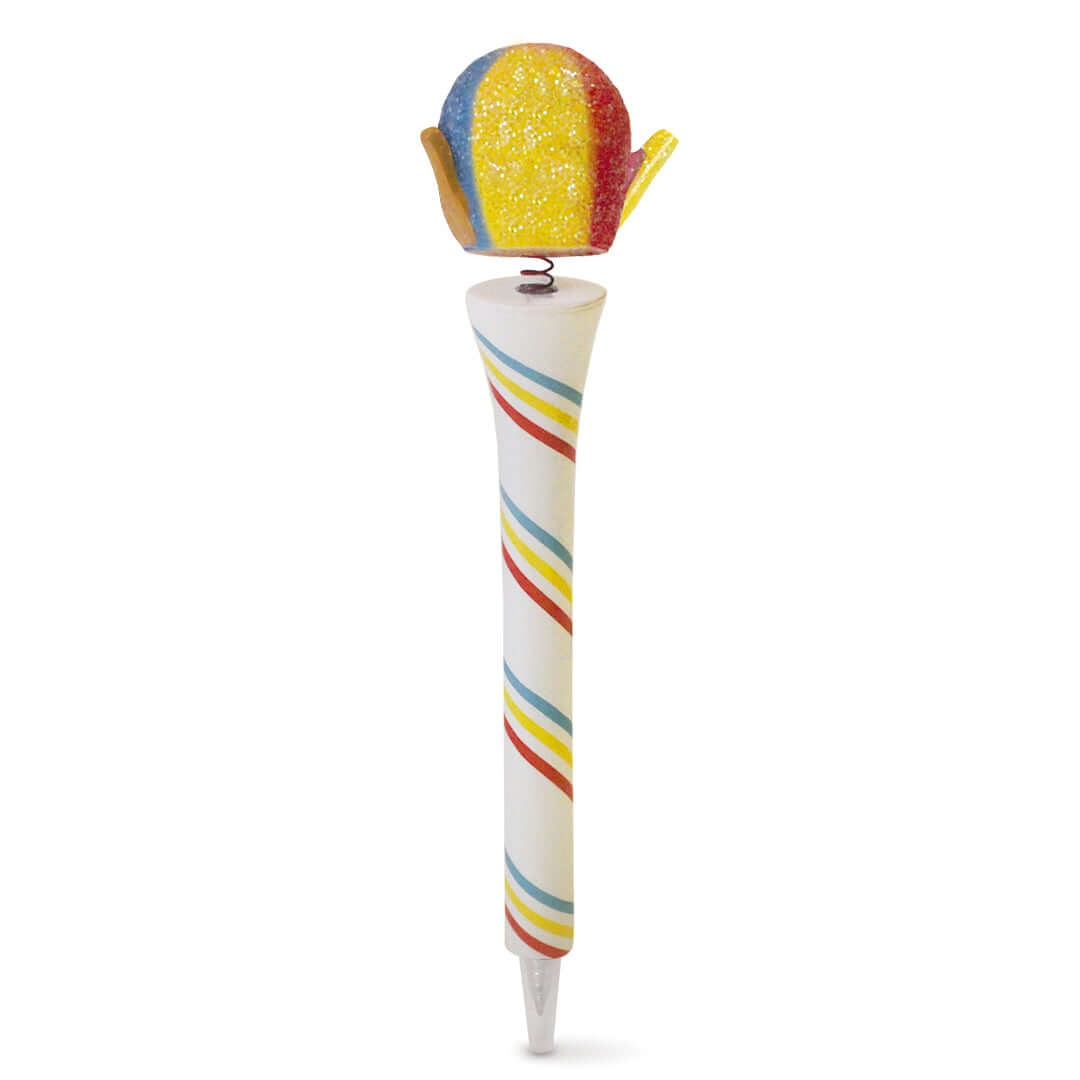 Colorful polyresin pen shaped like a Hawaiian shave ice, perfect for adding fun to your desk