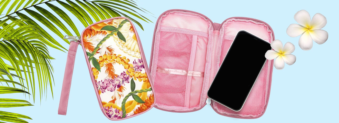 Island Heritage tech bags designed with vibrant Hawaiian patterns for stylish device protection.