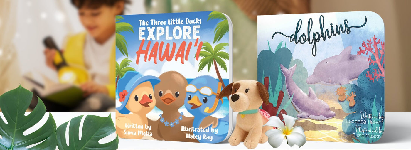 Banner showcasing Island Heritage's collection of Hawaii-themed toys and books for keiki
