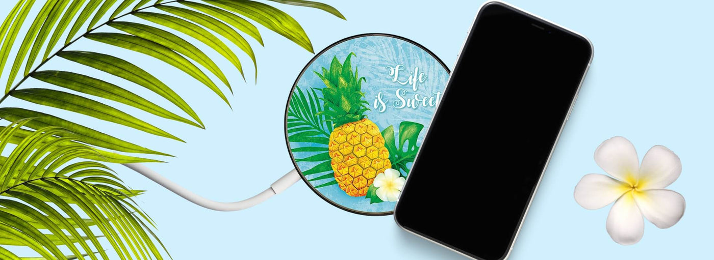 Stay powered up in style with Island Heritage's wireless chargers, combining modern convenience with Hawaiian flair.