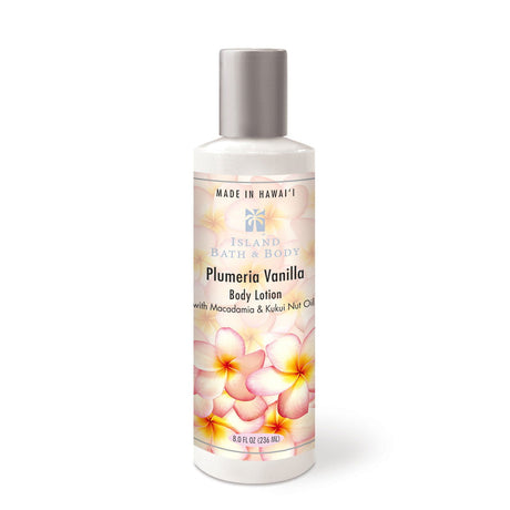 Plumeria Vanilla Classic Lotion enriched with aloe vera and macadamia oils.