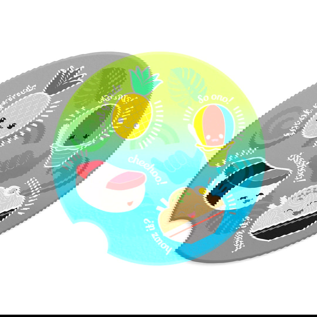 Durable Island Car Coasters featuring the Local Grindz pattern, ideal for keeping cup holders clean and stylish.