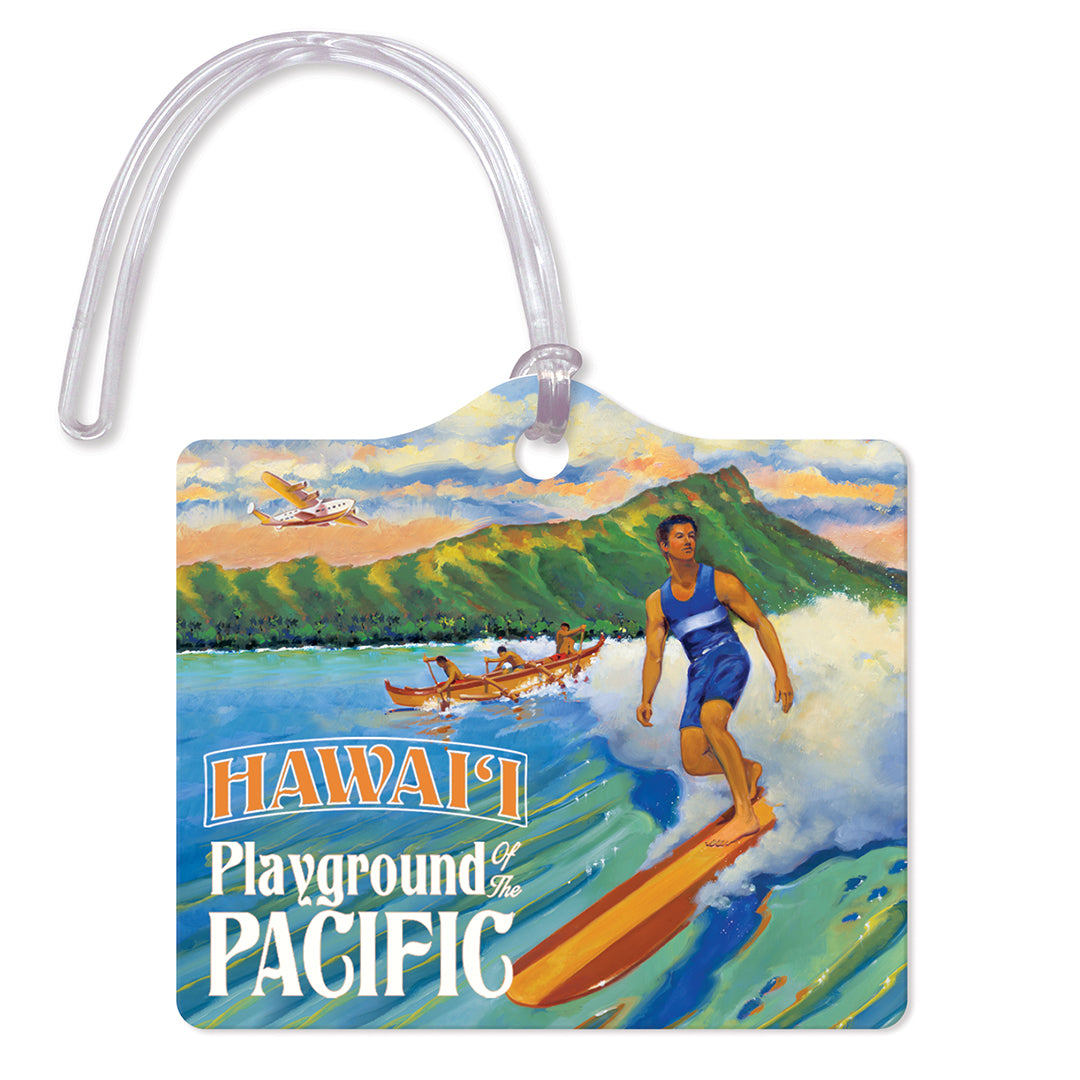 Luggage tag with vintage Hawaii surf