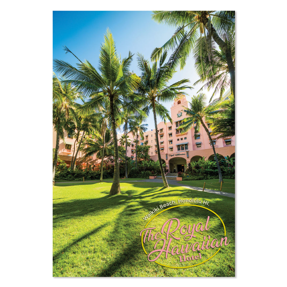 O‘ahu Royal Hawaiian Afternoon Postcard showcasing the iconic Royal Hawaiian Hotel with vibrant afternoon colors, perfect for souvenirs or greetings.