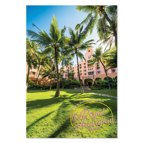 O‘ahu Royal Hawaiian Afternoon Postcard showcasing the iconic Royal Hawaiian Hotel with vibrant afternoon colors, perfect for souvenirs or greetings.