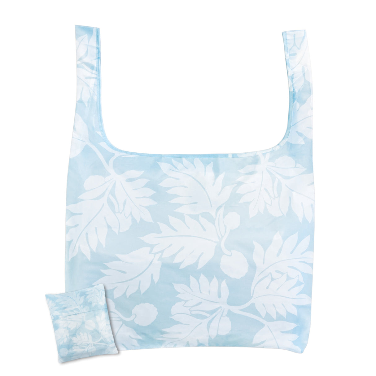 Compact folded view of the light blue Ulu Light Blue Foldable Tote, easily stored in its own pouch for convenience