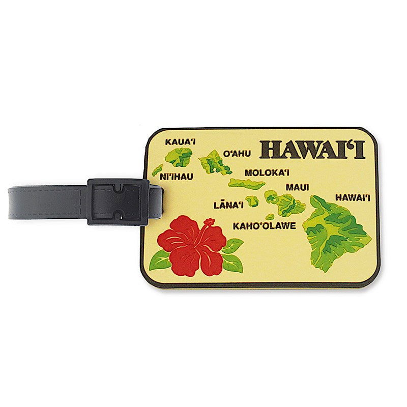 PVC luggage ID tag featuring an Islands of Hawaii design, showcasing vibrant island graphics, perfect for easy identification of your luggage.