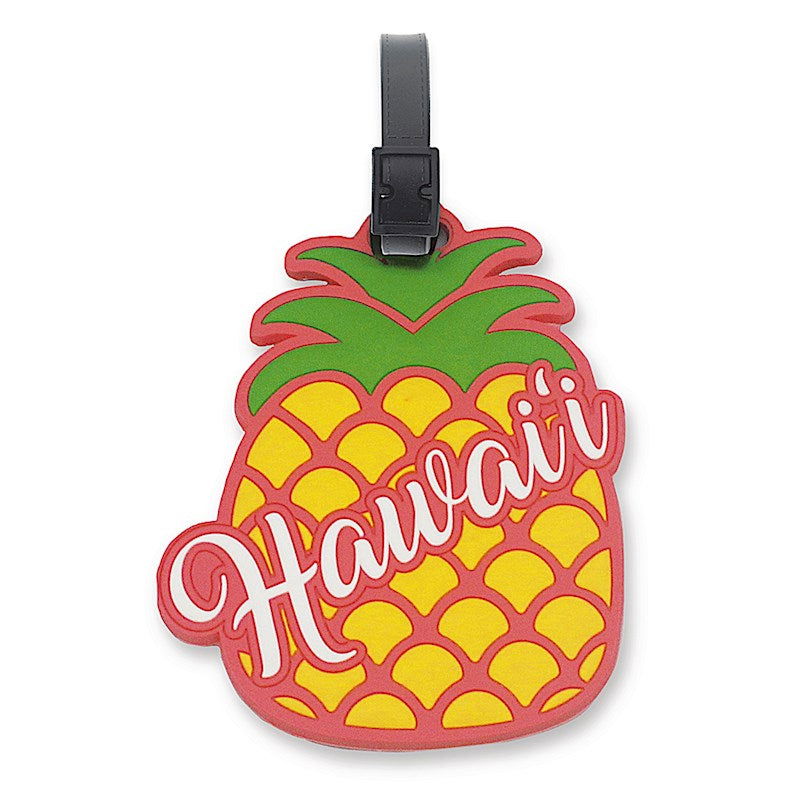 PVC luggage ID tag featuring a Pineapple Hawaii design, showcasing bright tropical pineapple graphics, perfect for identifying your luggage with island flair.