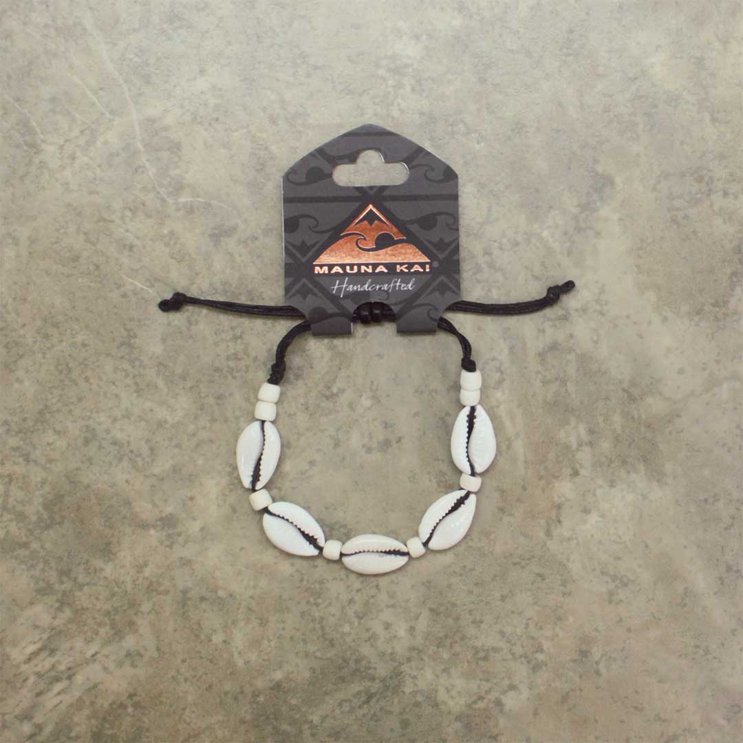 Sigay Shell Bracelet, White Bead with Black Cord