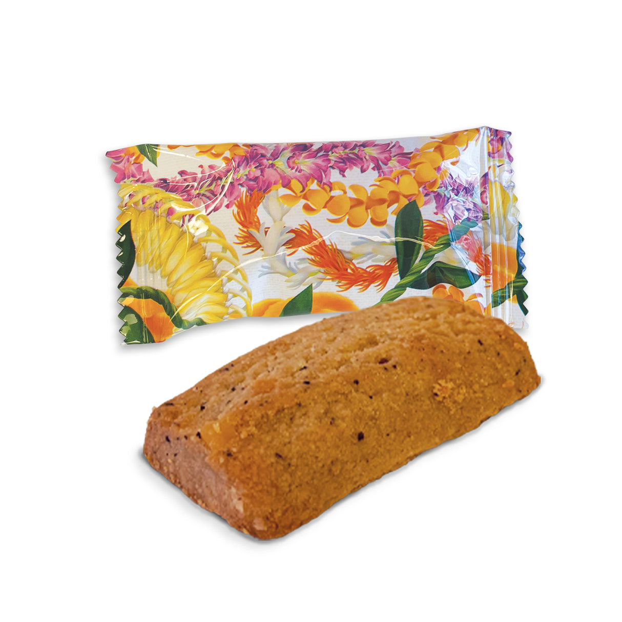 kona coffee macadamia nut shortbread with floral lei wrapper