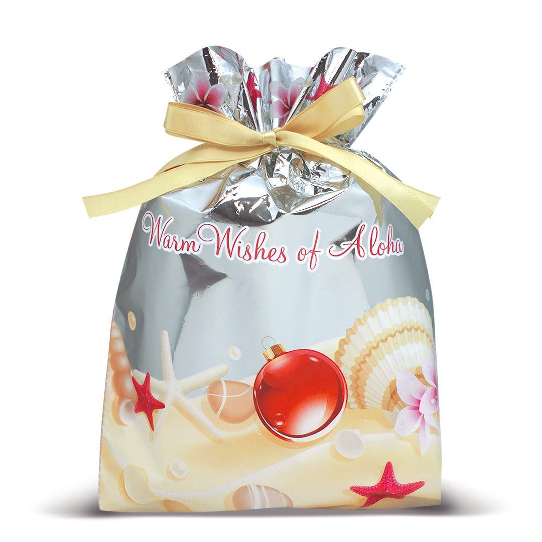 Small Foil Drawstring Gift Bags 3-Pack, Holiday Seashells