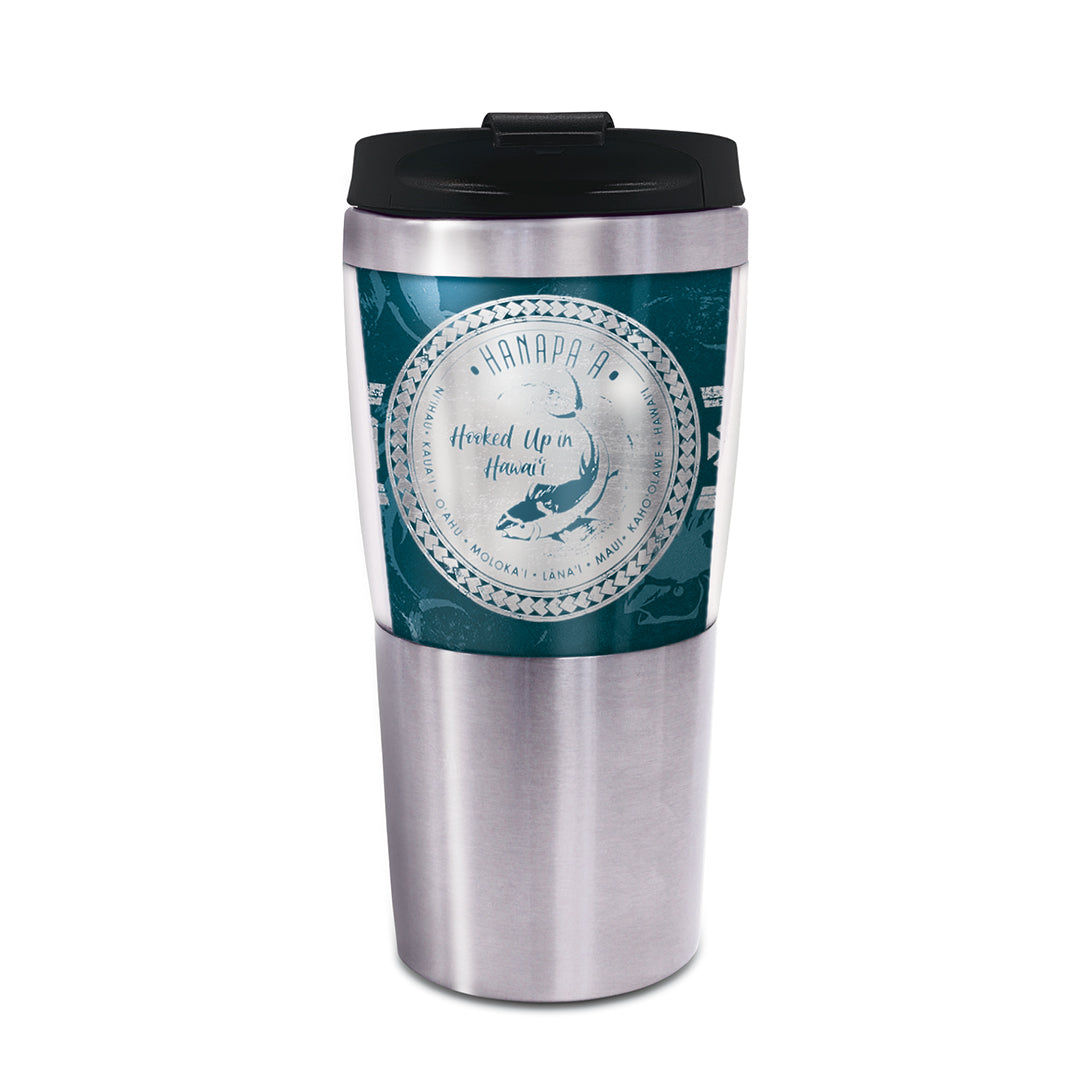 Stainless steel Hawaii tumbler with circle design featuring a fish
