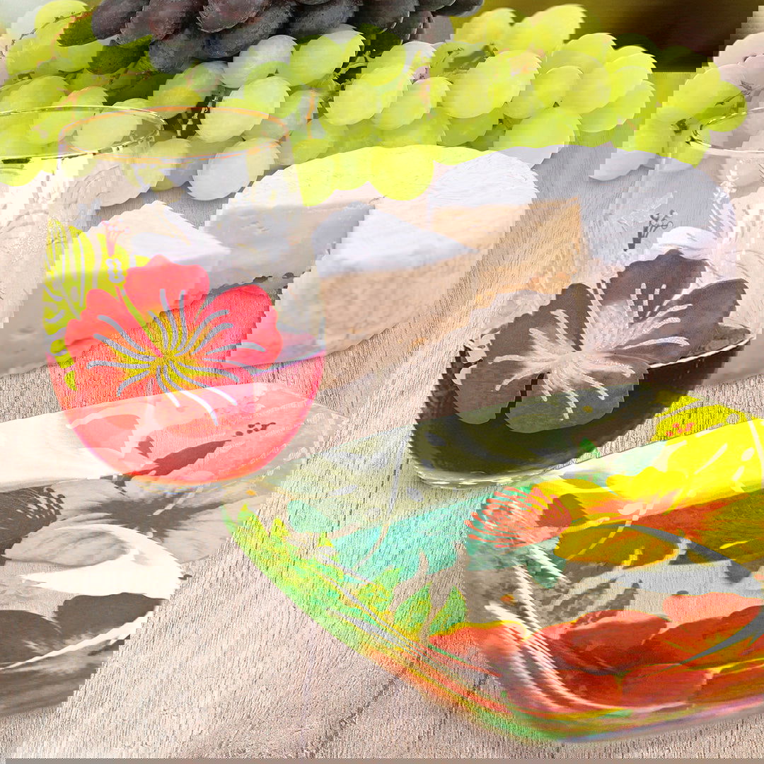 Stemless Wine Glass, Floral Monstera