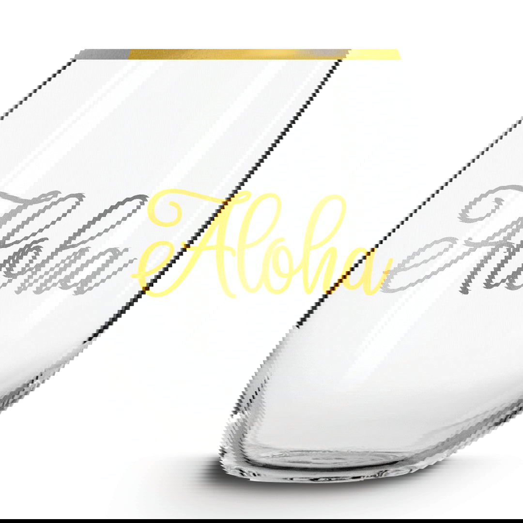 Stemless Wine Glass, Golden Aloha
