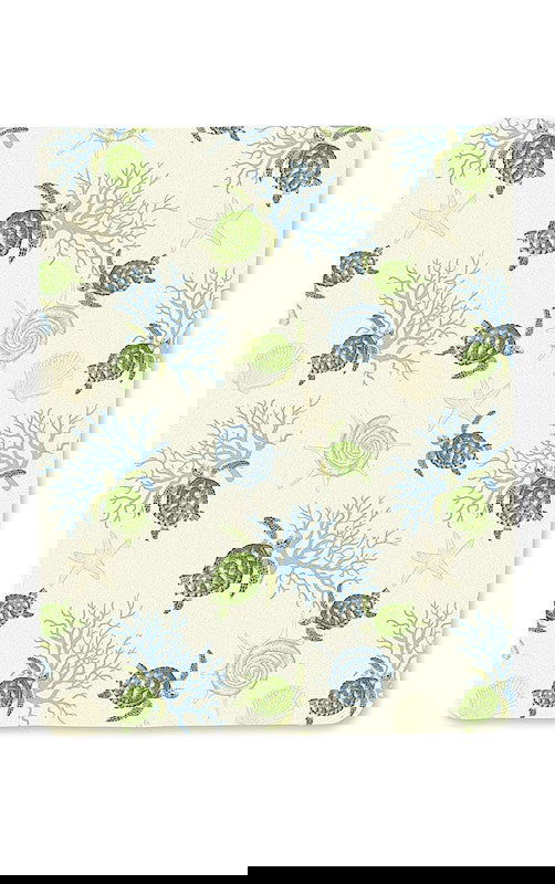 Travel blanket with strap featuring a Honu Voyage design, showcasing colorful sea turtles and tropical patterns, perfect for keeping warm on the go.