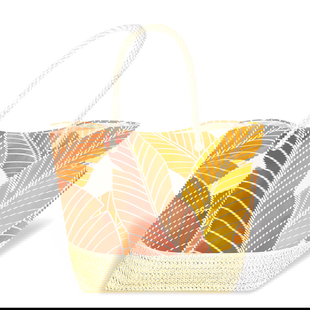 Tropical Straw Totes, Tropical Leaves - Brown