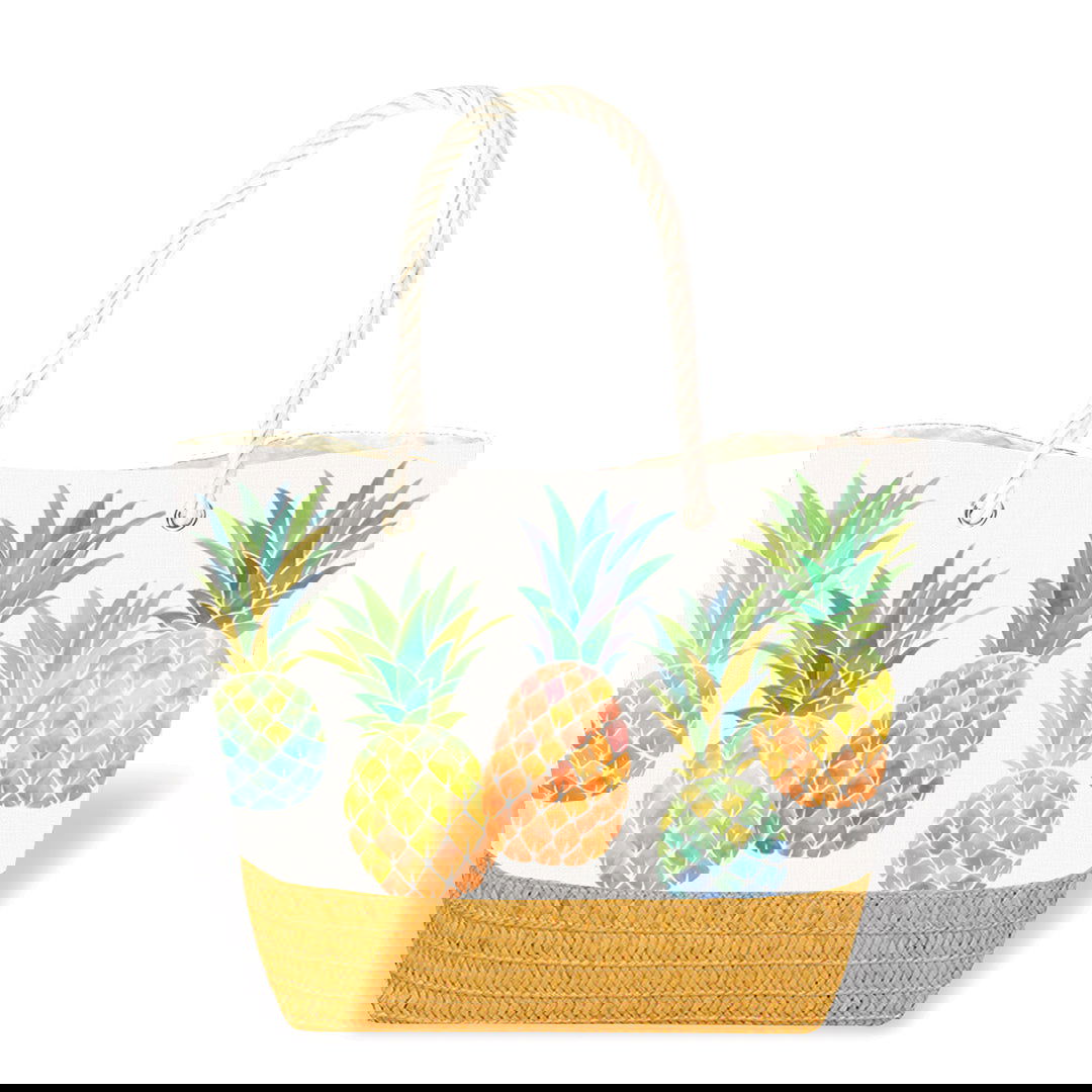Tropical Straw Totes, Watercolor Pineapple