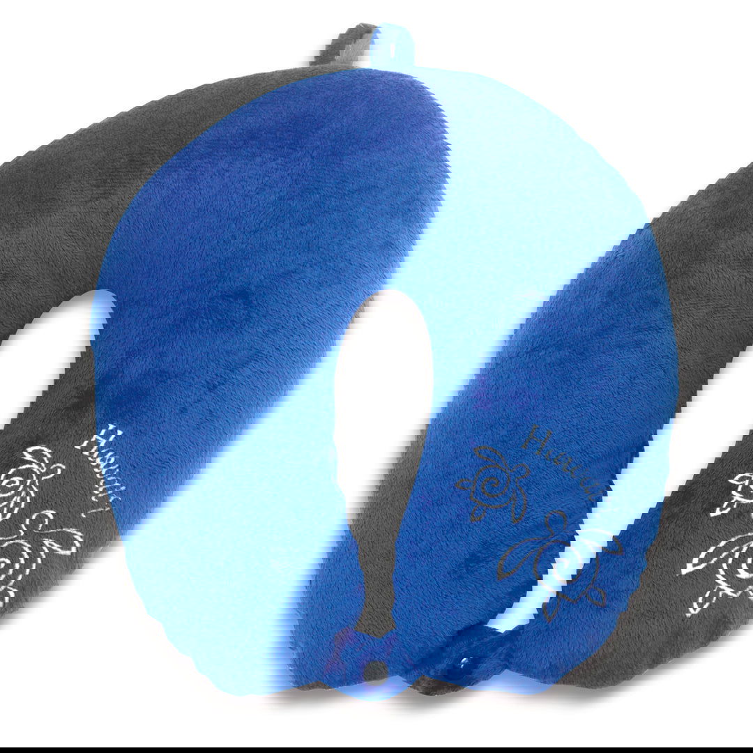 Velvet travel neck pillow featuring a Honu Swirl design, showcasing colorful swirls and a honu (sea turtle) motif, perfect for stylish comfort on the go.