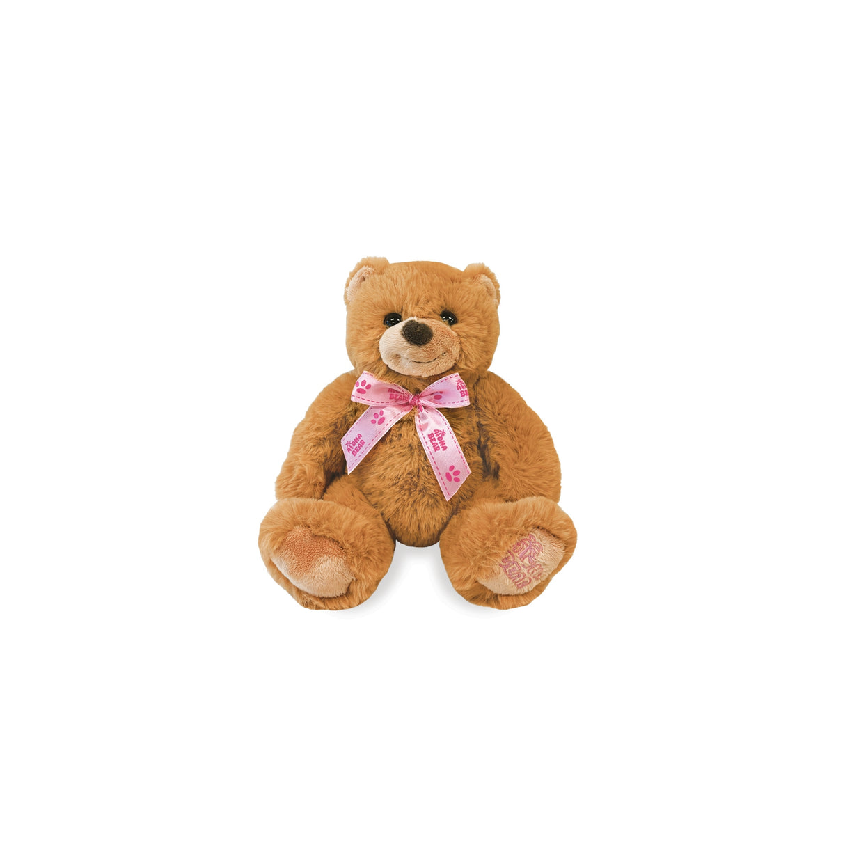 Small Aloha Bear plush toy in pink with soft fur, a cute smiling face, and a pink 'Aloha Bear' ribbon perfect gift for kids and collectors