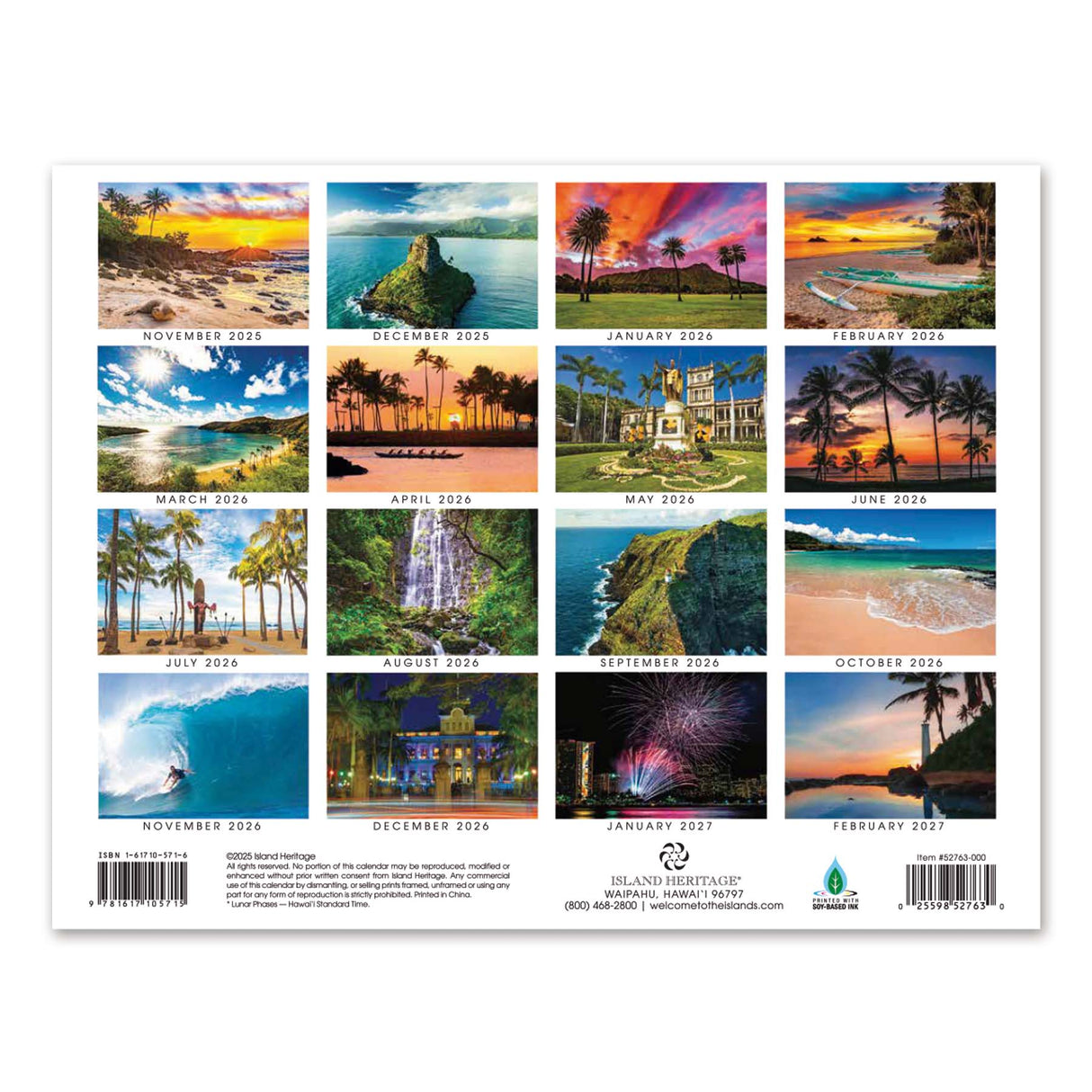 Calendar with scenic images of various locations for each month from November 2025 to February 2027.