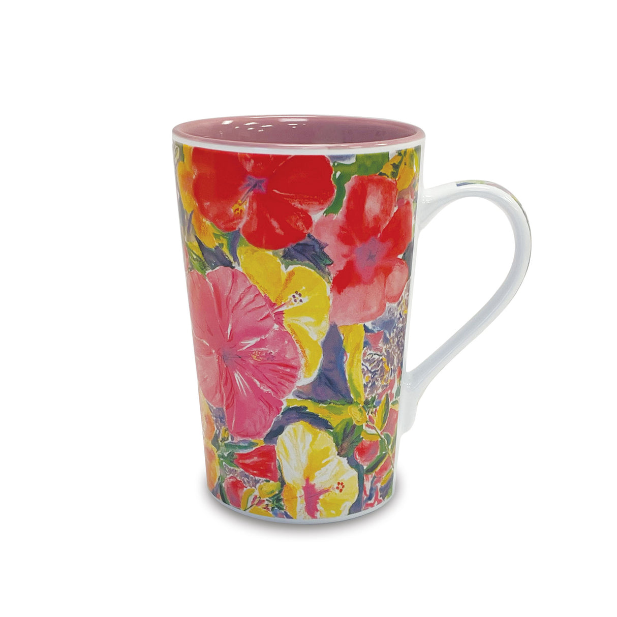 Colorful floral mug on a white background