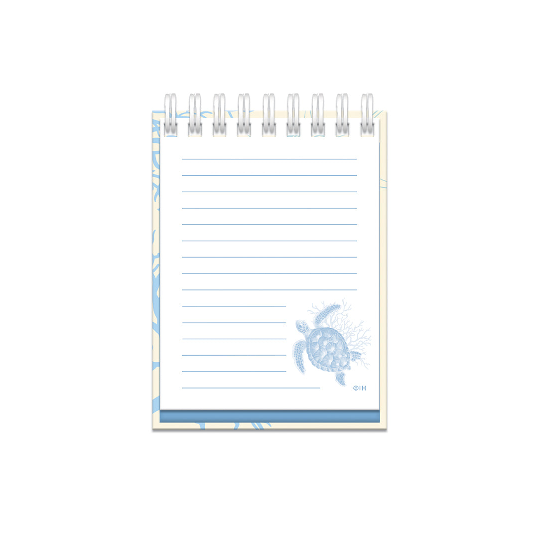 the interior of a spiral note book that is Hawaii turtle themed.