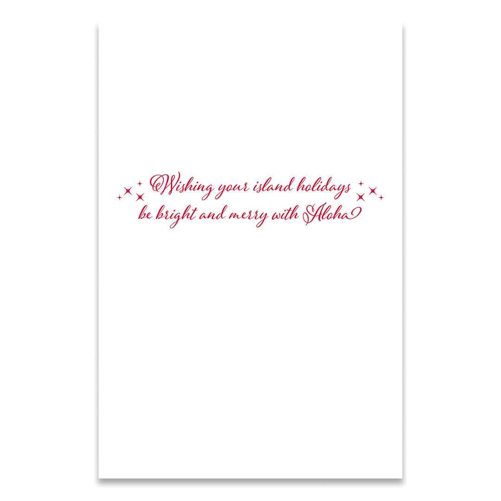 White Hawaii holiday greeting card with red words