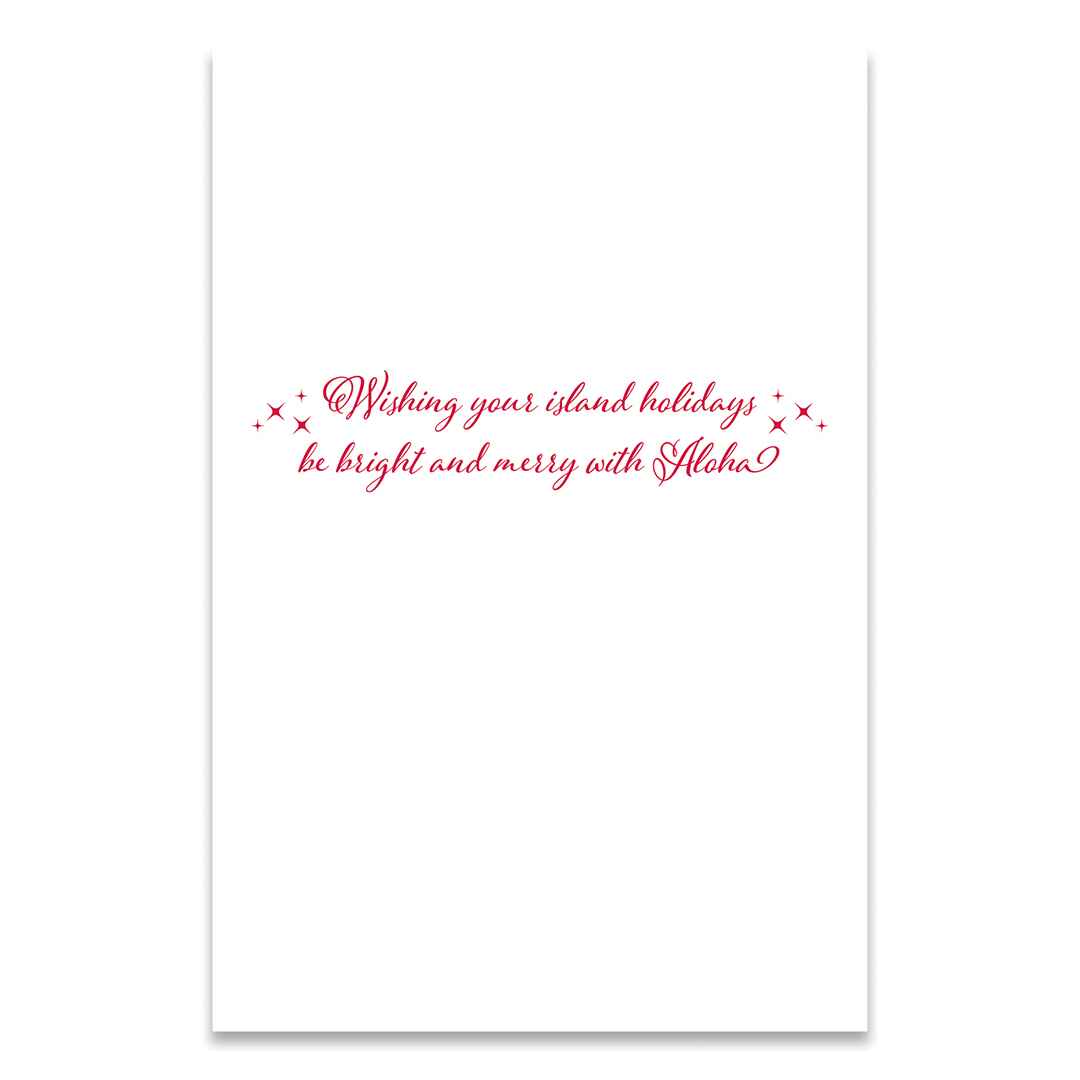 White Hawaii holiday greeting card with red words