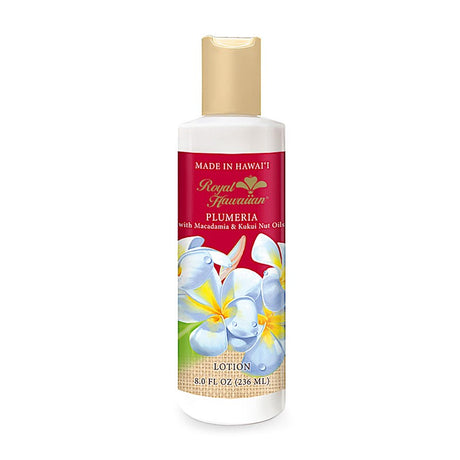 Royal Hawaiian Plumeria Lotion bottle, featuring elegant floral packaging and branding