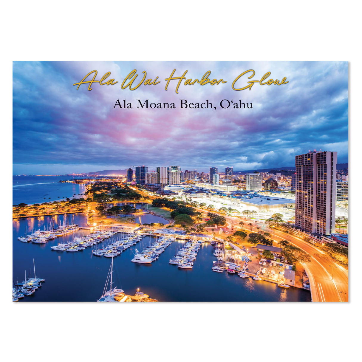 25-Pack Oahu Postcards Ala Wai Harbor Glow 5x7