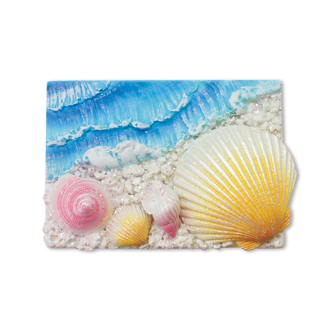 Rectangle 4 Shells Coastal Hand Painted Polyresin Magnet