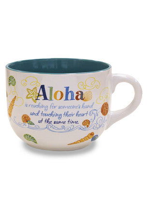 16 oz. inspirational mug with 'Aloha Is' text, featuring a colorful design that embodies the spirit of aloha and positivity.