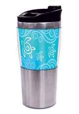 16 oz. stainless steel tumbler featuring a Honu Swirl design, perfect for keeping drinks hot or cold on the go.