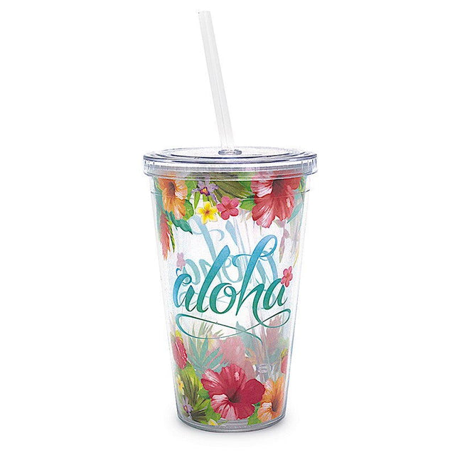16 oz. Travel Tumbler with Straw, Aloha Floral  