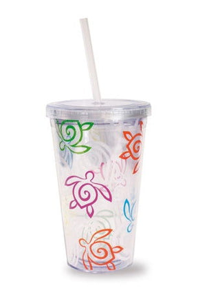 16 oz. Travel Tumbler with Straw, Honu Swirl Rainbow  