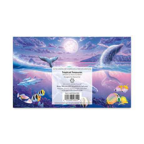 Back view for 'Tropical Treasures' pocket calendar with whales and ocean design