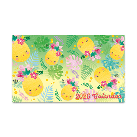 2026 pocket calendar with pineapple design on a green background