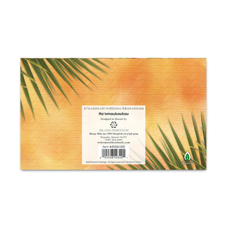 pocket calendar back design with palm leaf design and brand label