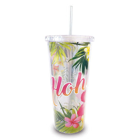 24 oz. Travel Tumbler with Straw, Aloha Palm  