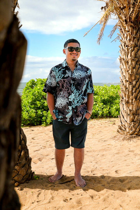 Coral Black Mens Aloha Shirt
