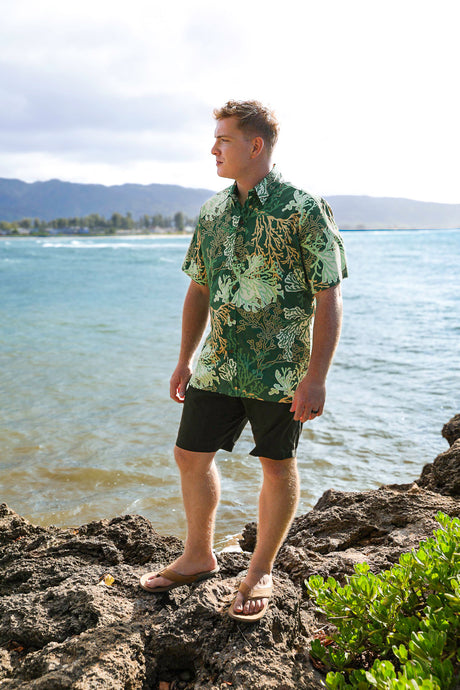 Coral Green Mens Aloha Shirt