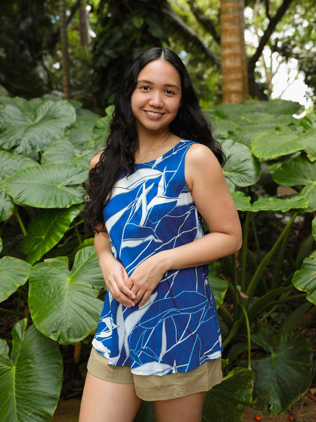 Heliconia Navy Womens Flyaway Sleeveless Blouse