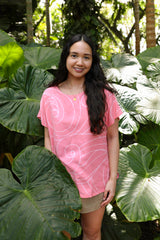 Ocean Waves Coral Pink Womens Loose Boatneck Blouse