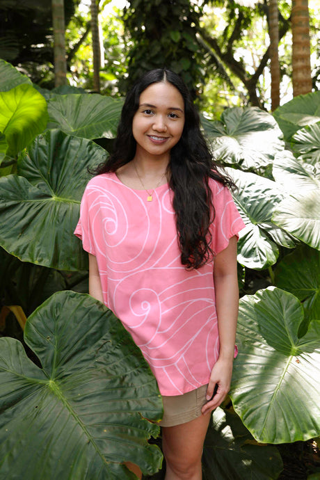 Ocean Waves Coral Pink Womens Loose Boatneck Blouse