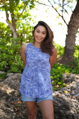 Banana Leaf Navy Womens Flyaway Sleeveless Blouse