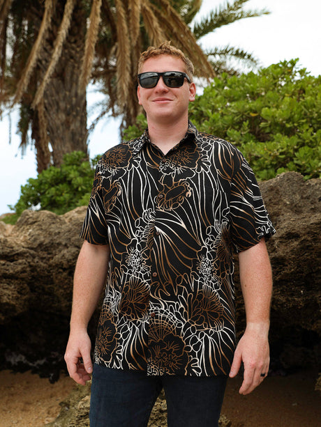 Coral Reef Black & Brown Men's Aloha Shirt